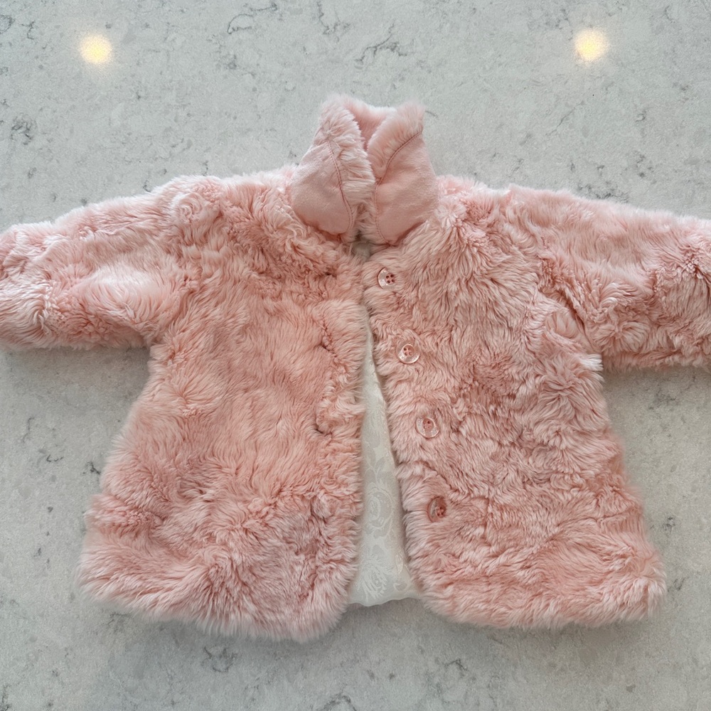0-3 months pink, fluffy peacoat.